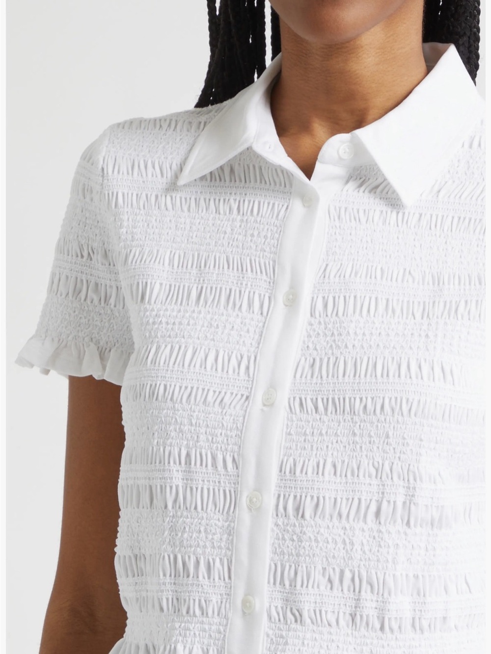 Veronica Beard Ellisandra White Smocked Peplum Button-Down short sleeve top NEW - Picture 3 of 10